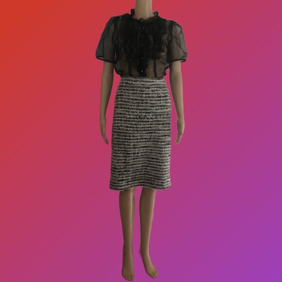 J Crew Tweed Boucle Black White and Sparkly Silver Straight Pencil Skirt Size 6 - Picture 1 of 6